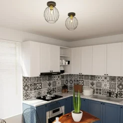 Cheap Złoto-czarna lampa sufitowa z drucianym kloszem 1370/1 z serii NEST Żyrandole Nowoczesne