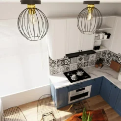 Cheap Złoto-czarna lampa sufitowa z drucianym kloszem 1370/1 z serii NEST Żyrandole Nowoczesne