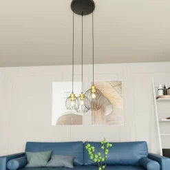 Store Złoto-czarna lampa wisząca, na trzy żarówki 1368/3PREM z serii NANDO Żyrandole Nowoczesne