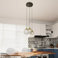 Store Złoto-czarna lampa wisząca, na trzy żarówki 1368/3PREM z serii NANDO Żyrandole Nowoczesne