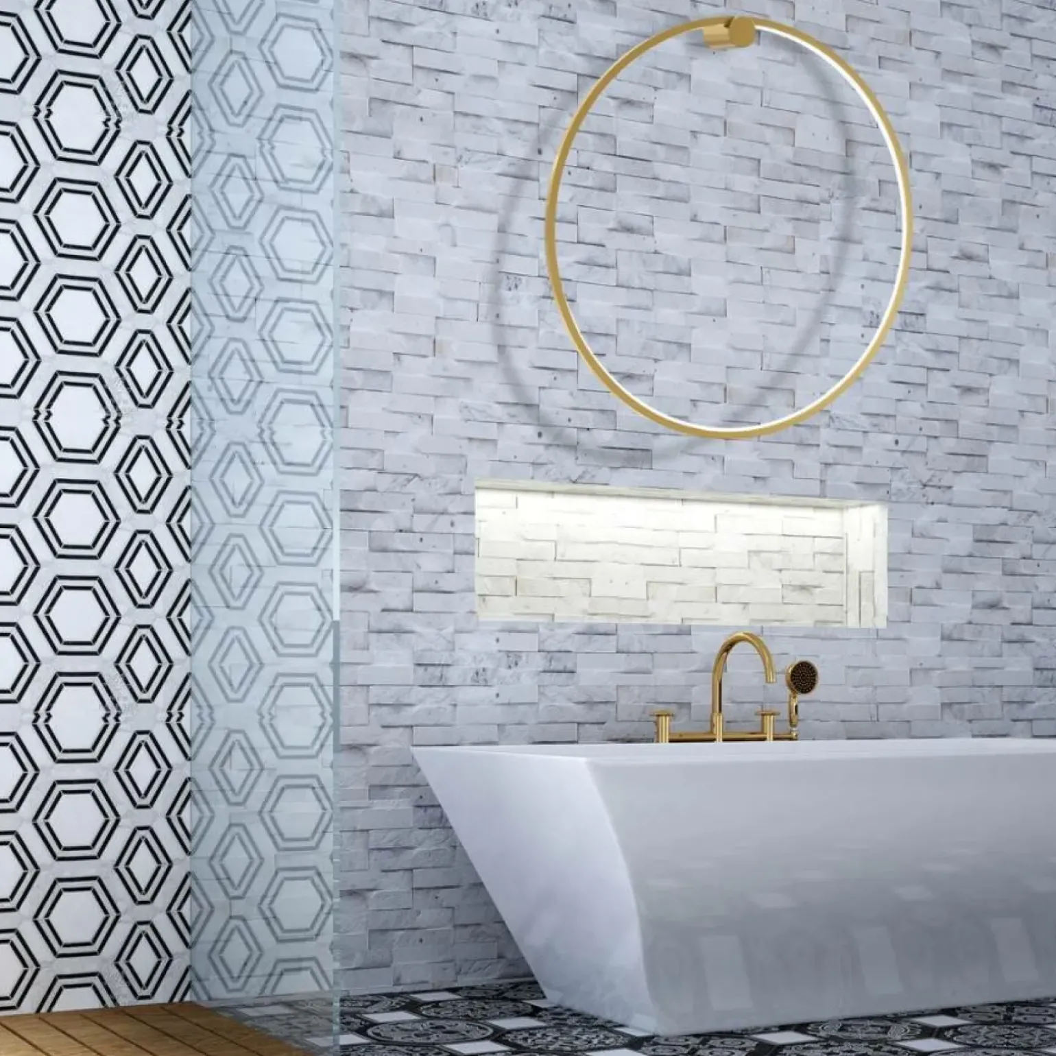 Sklep Kaja Złoty kinkiet z ochroną IP44, wbudowany LED ML8853 z serii SATURNO | Kaja Oświet